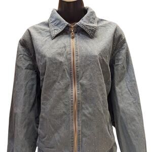 Cathy Daniels Denim Jacket Womens 1X Zip Front Blue Studded Cotton Spring